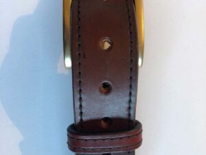Brown leather belt, brass buckle, leather keeper